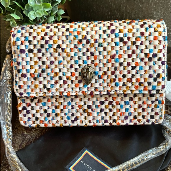 Authentic KURT GEIGER Leather/braided magnetic closure flap eagle head Crosby - Picture 1 of 16